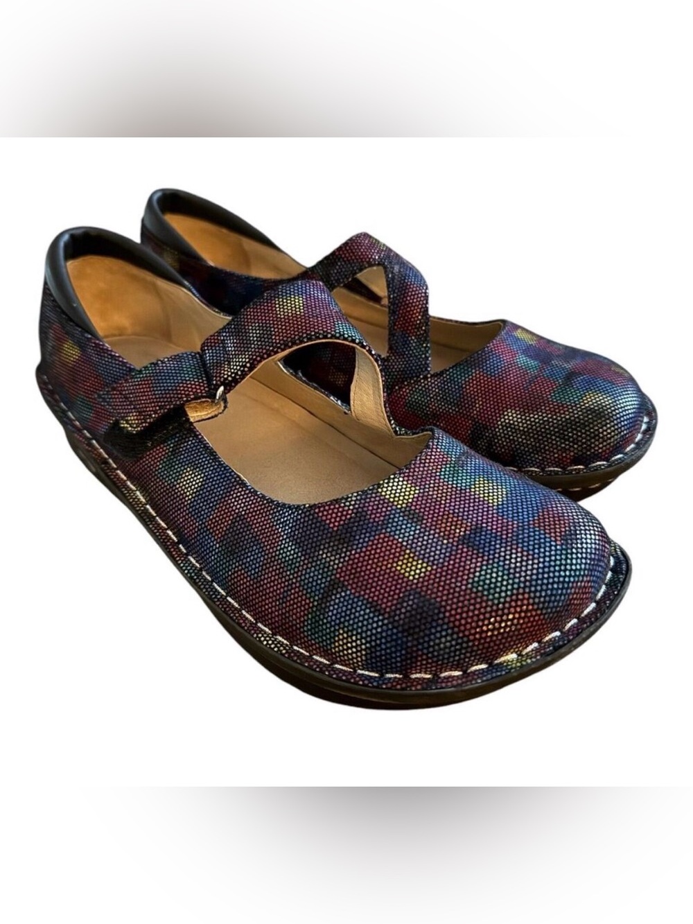 Alegria Dayna Shimmery Mary Jane Flats Leather Size EU 39 US 9 Clogs Blue Red